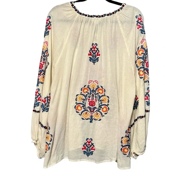 Sundance Floral Embroidered Long Sleeve Peasant Style Lightweight Blouse Top XL - Picture 7 of 11